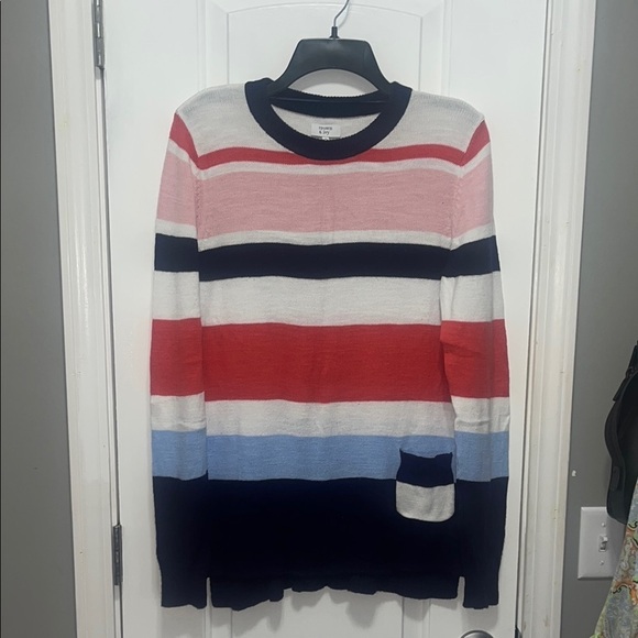 Crown & Ivy Pink, Blue & White Multicolor Striped Long Sweater - Medium - Picture 1 of 6